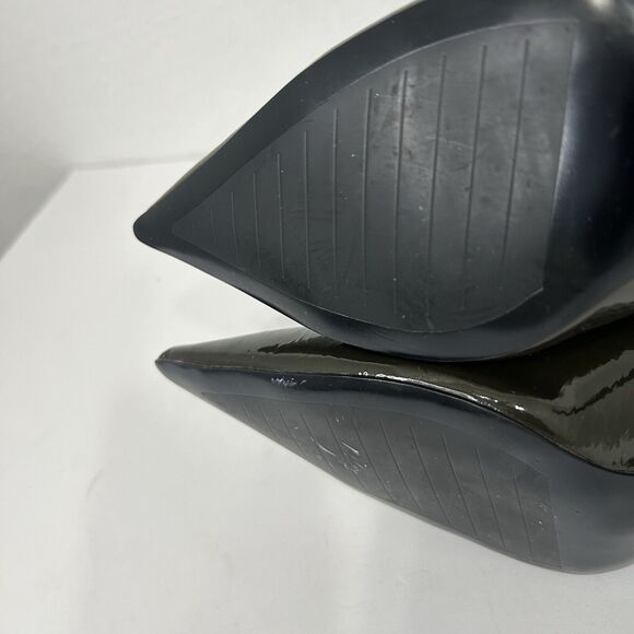 ZARA Trafaluc 38 / 7.5 Heel Ankle Boots Pointed Toe Green Faux Patent Leather - Picture 6 of 8